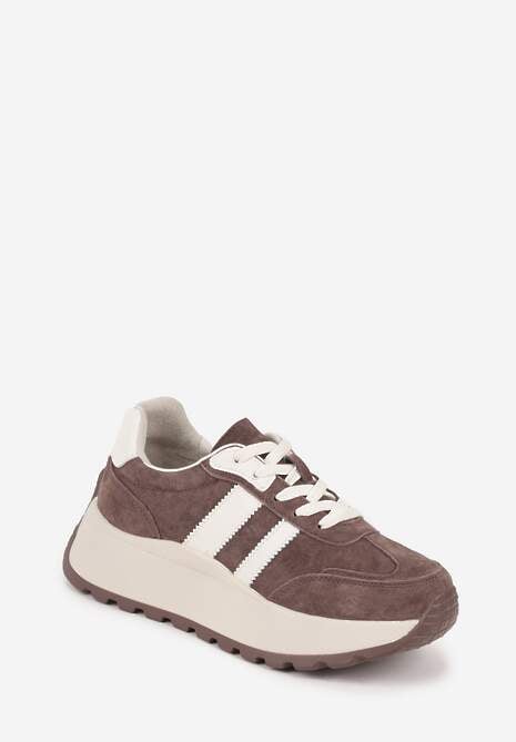 Brązowe Sneakersy ze Skóry Naturalnej na Platformie Cezella 5