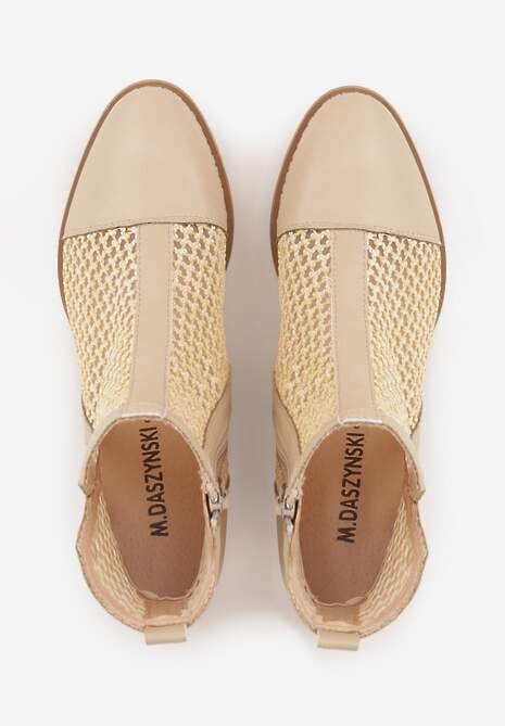 Beżowe Plecione Botki z Wkładką ze Skóry Naturalnej Nadelle 6