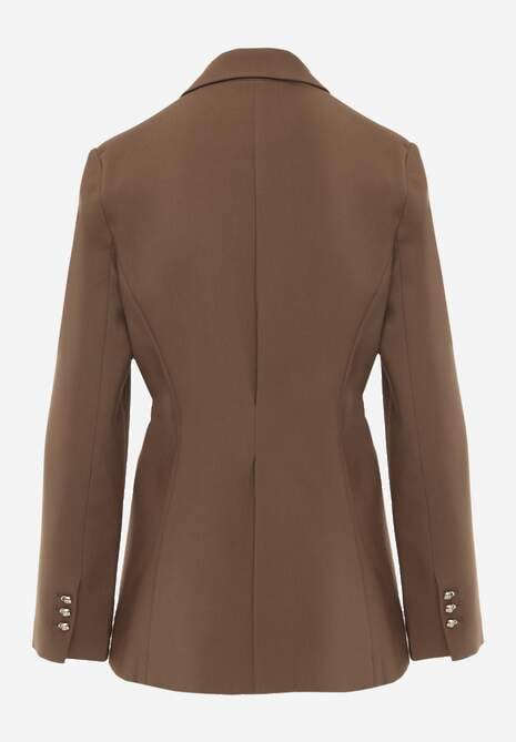 Brązowa Marszczona Marynarka Taliowana z Wiskozą z Ozdobą przy Wiązaniu Zynelle 7