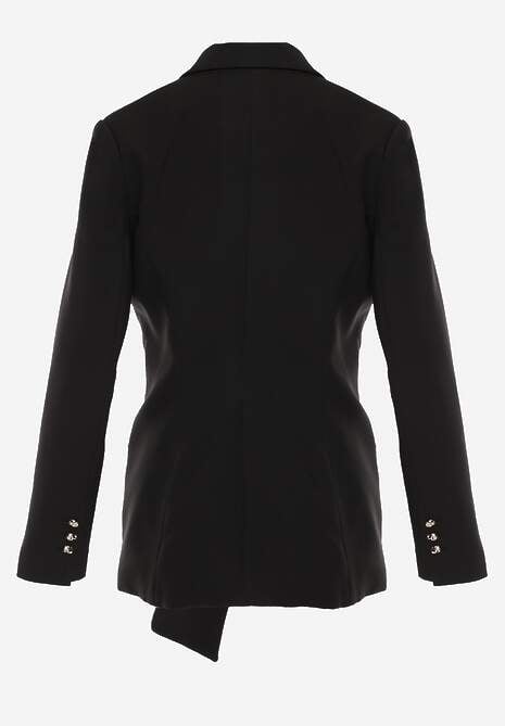Czarna Marszczona Marynarka Taliowana z Wiskozą z Ozdobą przy Wiązaniu Zynelle 7