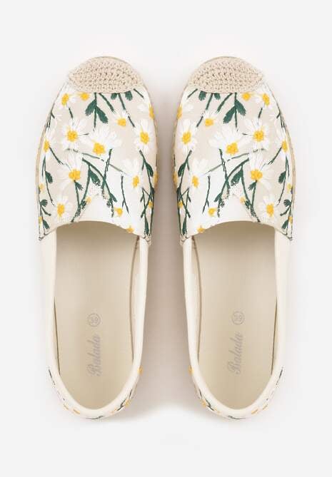 Beżowe Espadryle Ozdobione Kwiatowym Haftem i Plecionką Kiranth 6