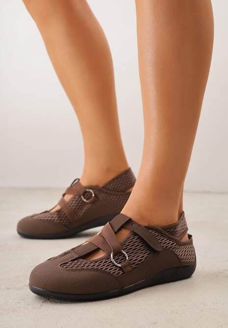 Brązowe Tenisówki Sneakeriny z Siateczki z Zapięciem na Rzep Vianate