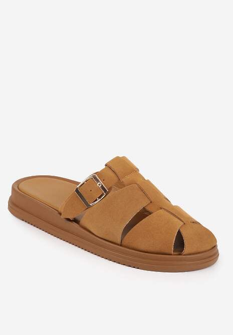 Brązowe Klapki z Zakrytym Noskiem i Ozdobnymi Paskami z Klamerką Themine 5