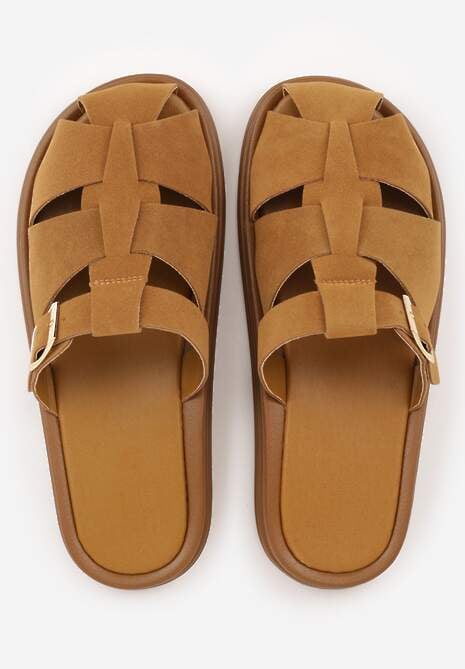 Brązowe Klapki z Zakrytym Noskiem i Ozdobnymi Paskami z Klamerką Themine 6