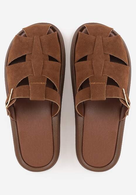 Brązowe Klapki z Zakrytym Noskiem i Ozdobnymi Paskami z Klamerką Themine 6