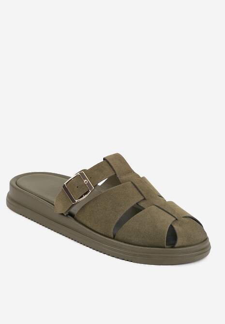 Zielone Klapki z Zakrytym Noskiem i Ozdobnymi Paskami z Klamerką Themine 5