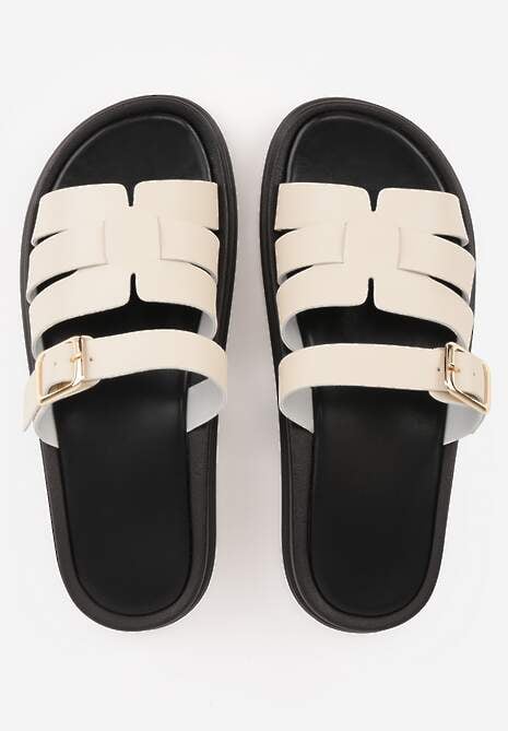 Beżowe Klapki z Przekładanymi Paskami i Regulacją z Klamrą Celilye 6