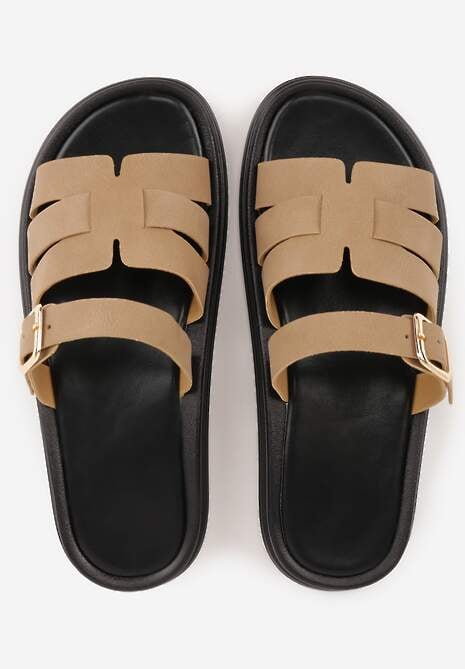 Ciemnobeżowe Klapki z Przekładanymi Paskami i Regulacją z Klamrą Celilye 6