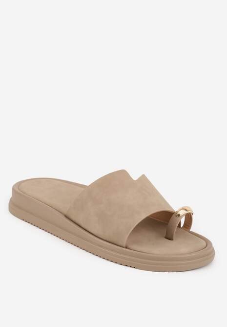 Ciemnobeżowe Klapki Japonki Ozdobione Aplikacją na Palcu Noevianna 5