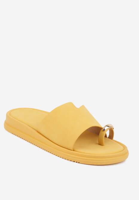 Żółte Klapki Japonki Ozdobione Aplikacją na Palcu Noevianna 5