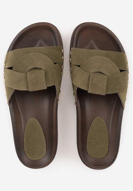 Zielone Klapki z Przekładanymi Paskami i Ozdobnymi Nitami Talysha 6