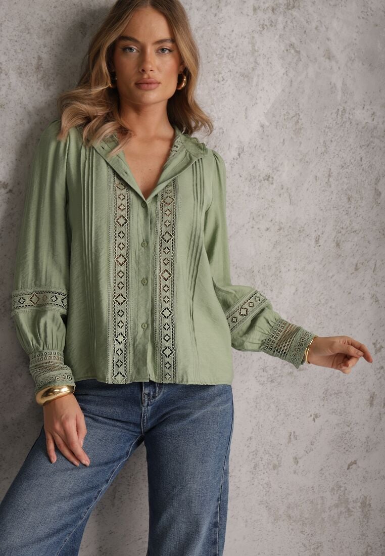 Zielona Koszula ze Stójką i Koronką Phaeninca 4