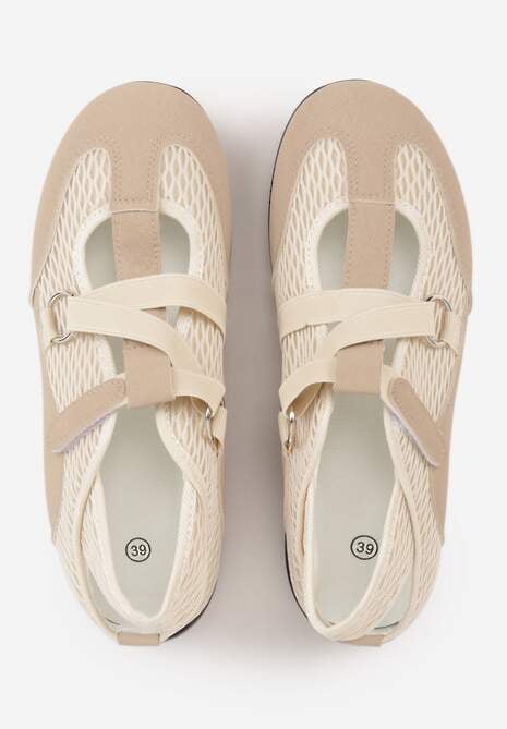 Ciemnobeżowe Tenisówki Sneakeriny z Siateczki z Zapięciem na Rzep Vianate 6