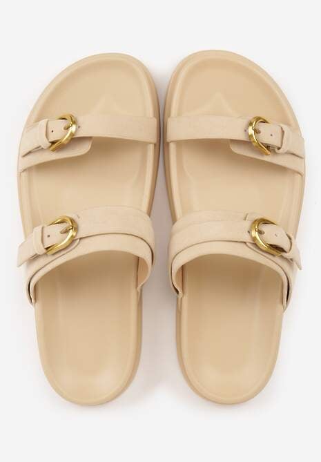 Beżowe Klapki Ozdobione Metalicznymi Klamrami Zelivra 6
