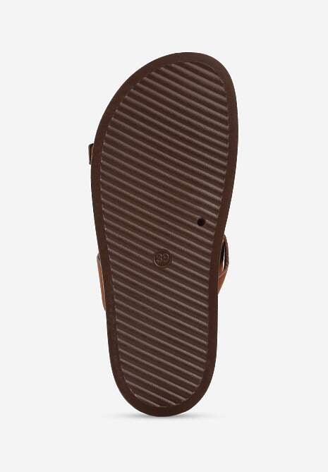 Ciemnobrązowe Klapki Ozdobione Metalicznymi Klamrami Zelivra 7