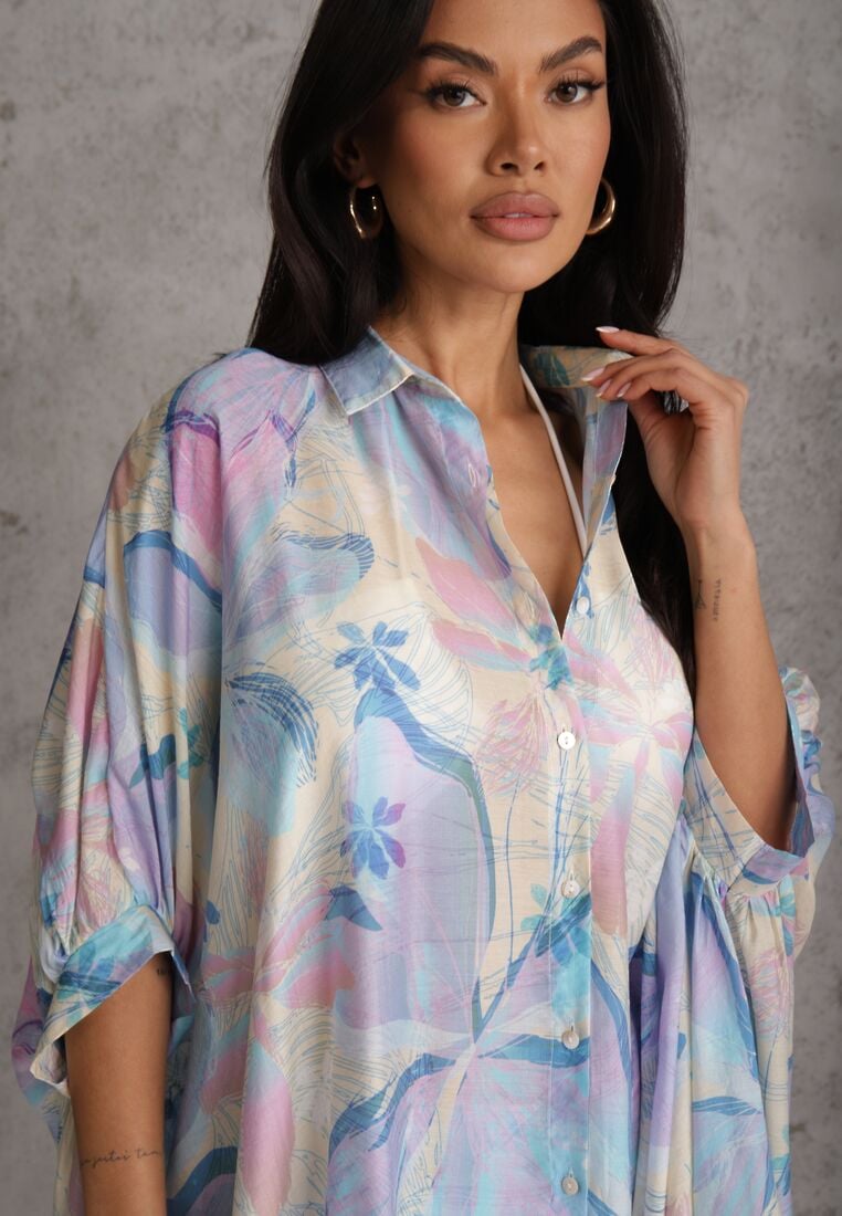 Niebieska Nietoperzowa Koszula z Bawełną o Fasonie Oversize Celista 5