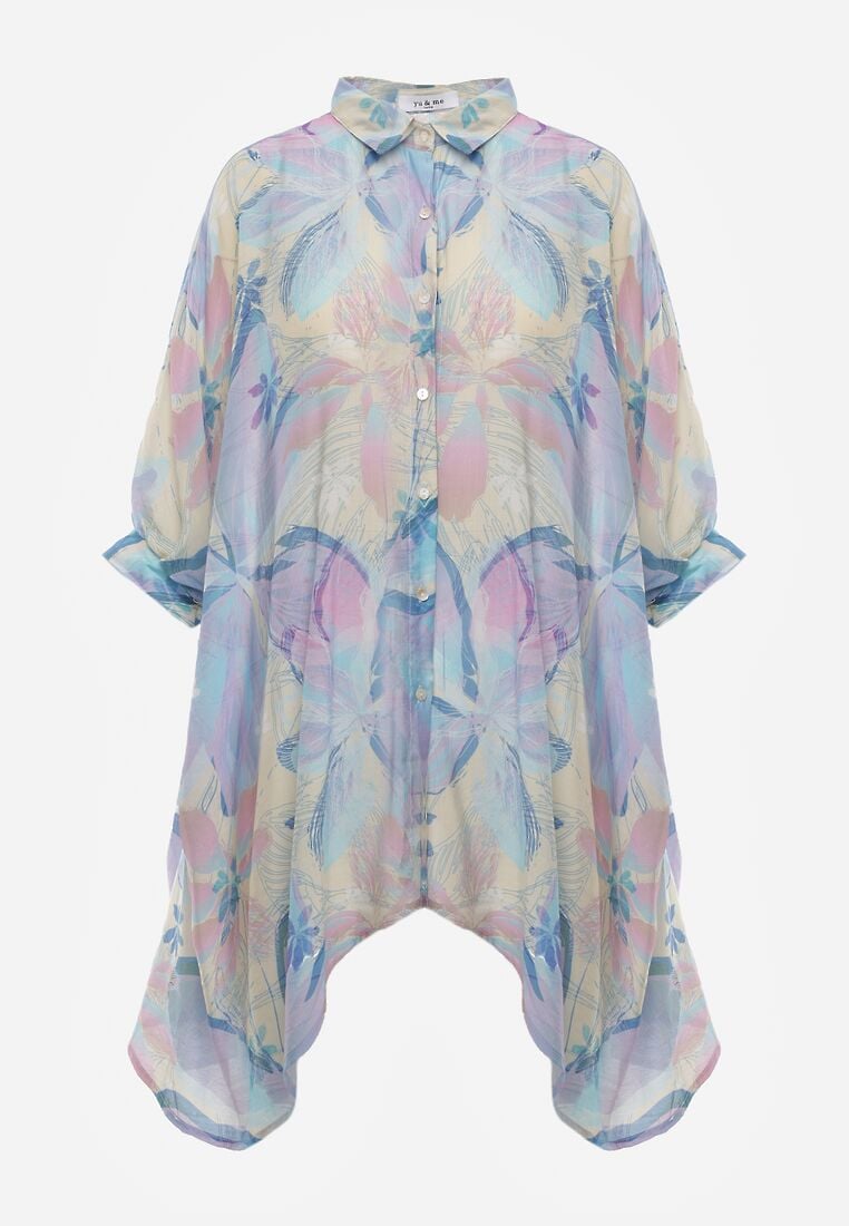 Niebieska Nietoperzowa Koszula z Bawełną o Fasonie Oversize Celista 6