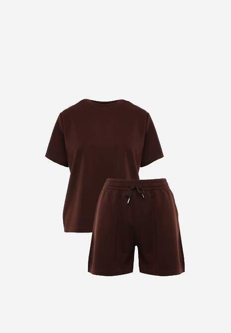 Brązowy Bawełniano-Wiskozowy Komplet Sportowy T-shirt i Szorty Areinna 6