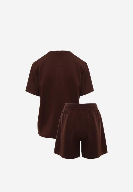 Brązowy Bawełniano-Wiskozowy Komplet Sportowy T-shirt i Szorty Areinna 7