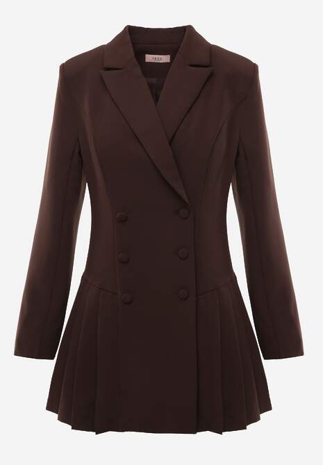 Brązowa Rozkloszowana Sukienka Marynarka VICES z Usztywnianymi Ramionami Ilarita