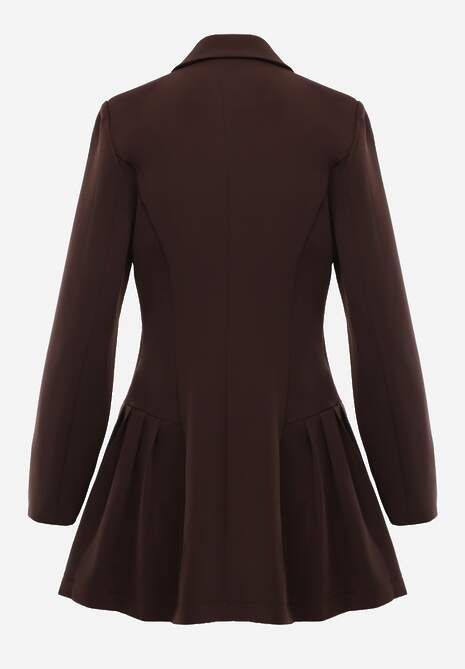 Brązowa Rozkloszowana Sukienka Marynarka VICES z Usztywnianymi Ramionami Ilarita 7