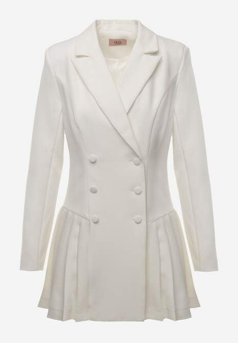 Biała Rozkloszowana Sukienka Marynarka VICES z Usztywnianymi Ramionami Ilarita 6