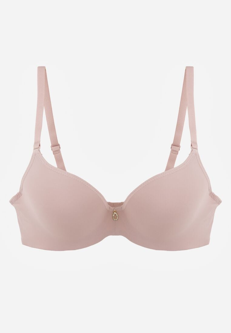 Różowy Biustonosz Push Up o Gładkim Wykończeniu z Cyrkoniową Aplikacją Claronei