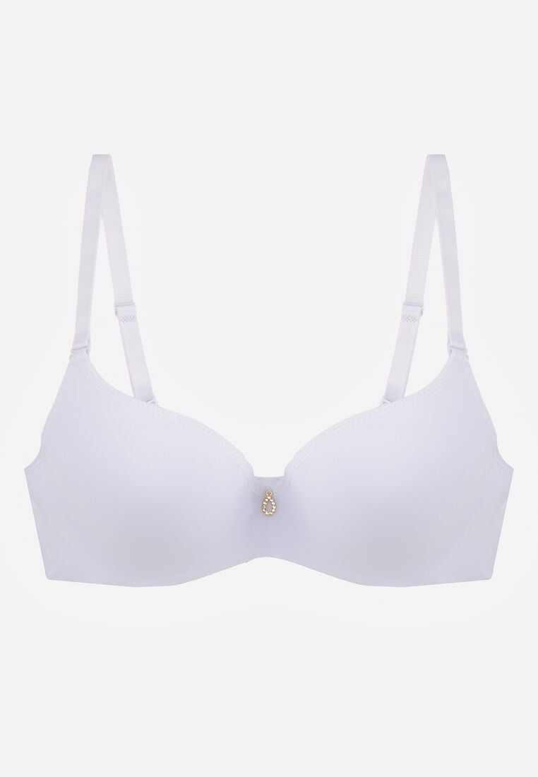 Biały Biustonosz Push Up o Gładkim Wykończeniu z Cyrkoniową Aplikacją Claronei