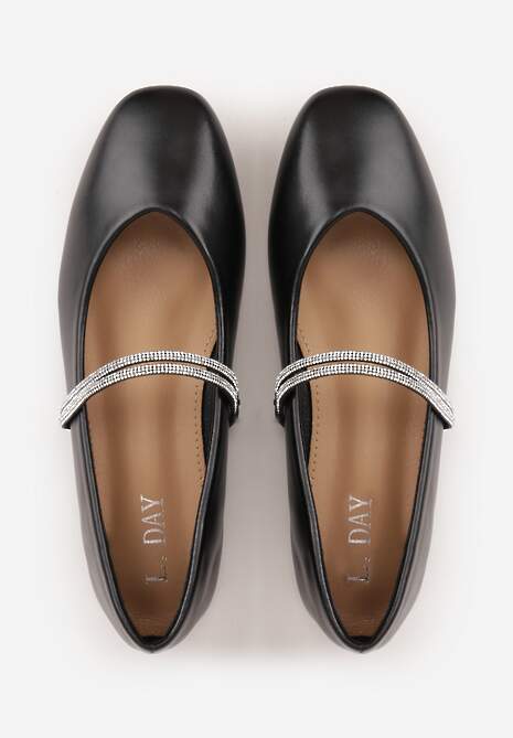 Czarne Balerinki w Stylu Mary Jane z Paskiem z Cyrkoniami Cireris 6