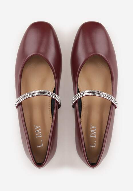 Bordowe Balerinki w Stylu Mary Jane z Paskiem z Cyrkoniami Cireris 6