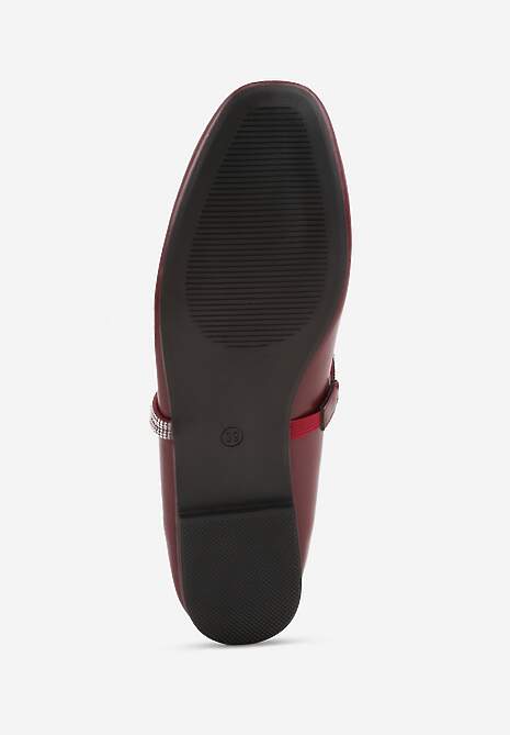 Bordowe Balerinki w Stylu Mary Jane z Paskiem z Cyrkoniami Cireris 7