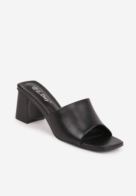 Czarne Eleganckie Klapki na Słupku z Otwartym Noskiem Kwadratowym Hippeis 5
