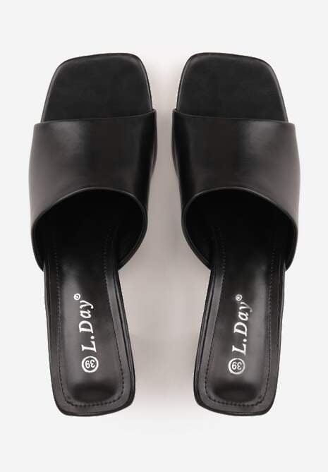Czarne Eleganckie Klapki na Słupku z Otwartym Noskiem Kwadratowym Hippeis 6