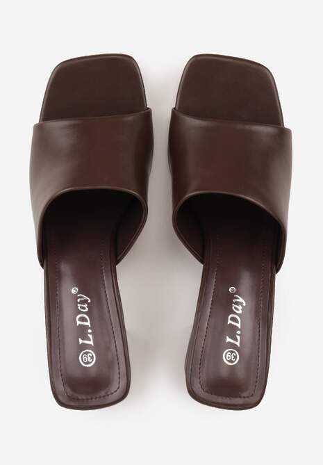 Brązowe Eleganckie Klapki na Słupku z Otwartym Noskiem Kwadratowym Hippeis 6