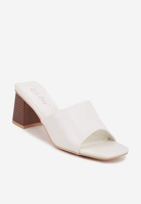 Białe Eleganckie Klapki na Słupku z Otwartym Noskiem Kwadratowym Hippeis 5