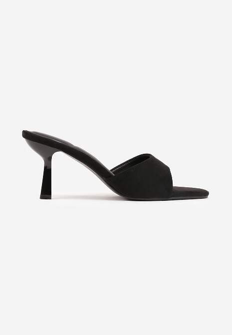 Czarne Klapki na Geometrycznej Szpilce z Wyciętą Cholewką Iolaris 4