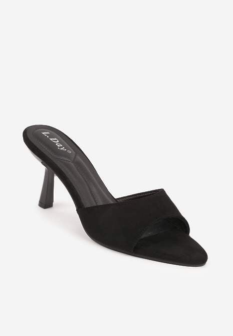 Czarne Klapki na Geometrycznej Szpilce z Wyciętą Cholewką Iolaris 5