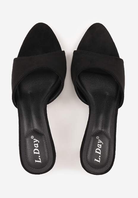 Czarne Klapki na Geometrycznej Szpilce z Wyciętą Cholewką Iolaris 6