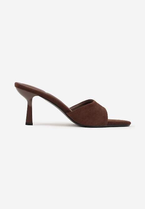 Brązowe Klapki na Geometrycznej Szpilce z Wyciętą Cholewką Iolaris 4