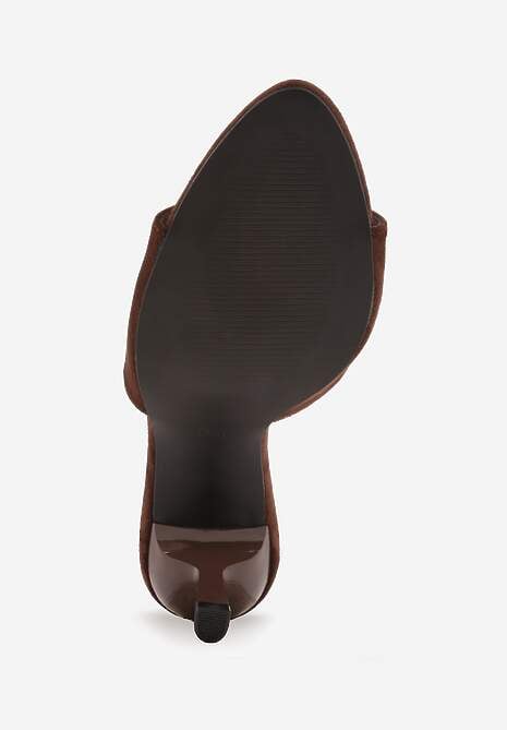Brązowe Klapki na Geometrycznej Szpilce z Wyciętą Cholewką Iolaris 7