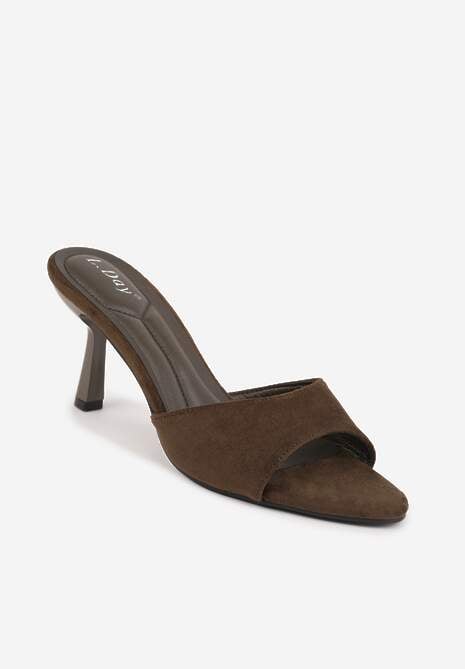 Zielone Klapki na Geometrycznej Szpilce z Wyciętą Cholewką Iolaris 5