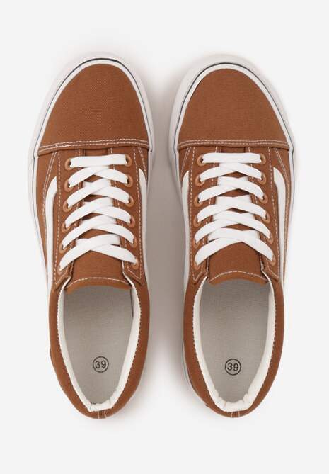 Brązowe Tenisówki Trampki z Niską Cholewką Ozdobione Geometrycznym Wzorem Wioressa 6