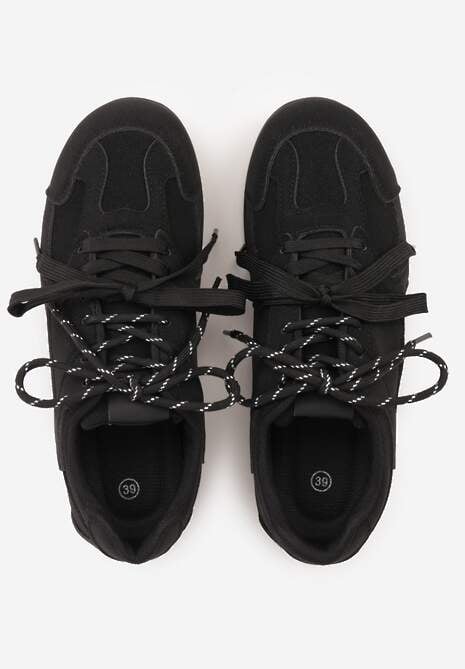 Czarne Sneakersy z Podwójnym Sznurowaniem i Geometrycznymi Wstawkami Adrearah 6