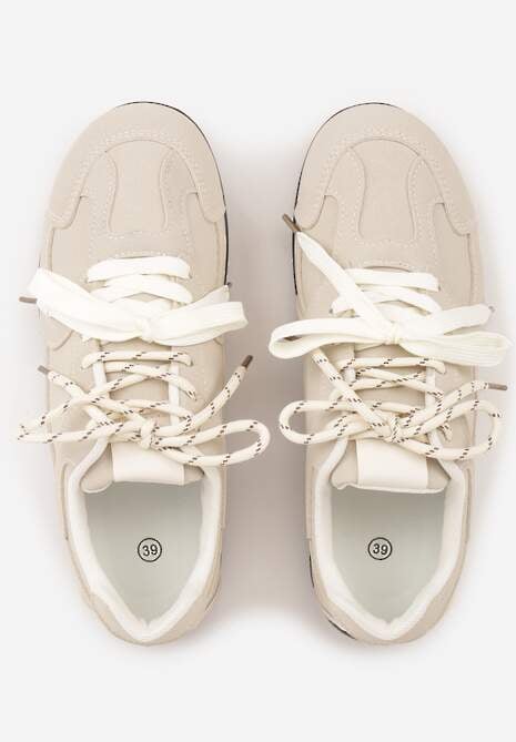 Beżowe Sneakersy z Podwójnym Sznurowaniem i Geometrycznymi Wstawkami Adrearah 6