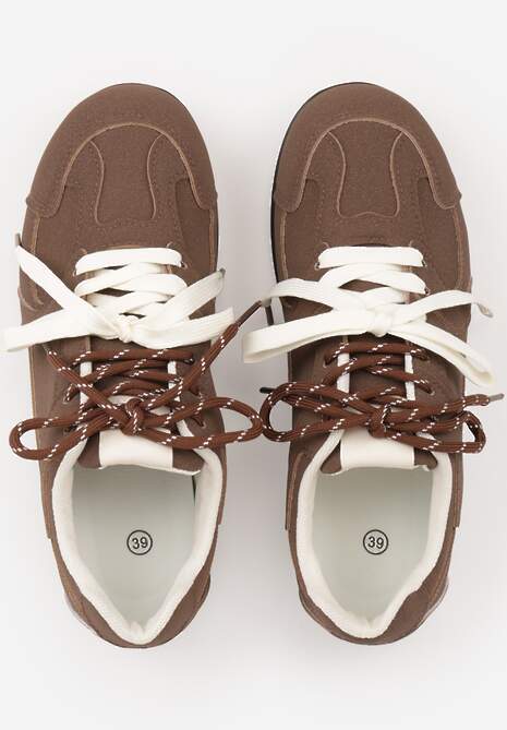 Brązowe Sneakersy z Podwójnym Sznurowaniem i Geometrycznymi Wstawkami Adrearah 6