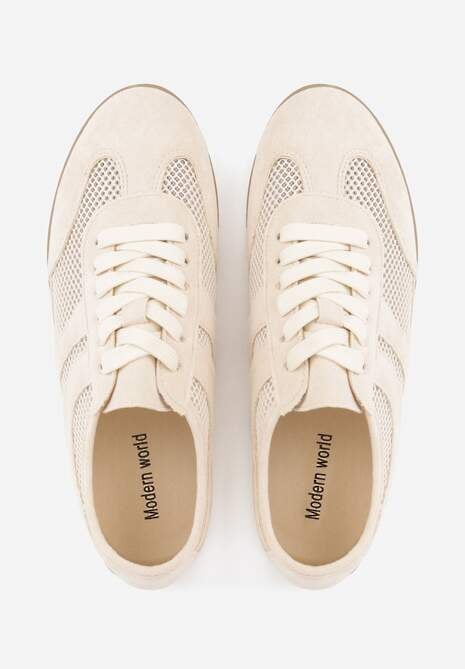 Beżowe Siateczkowe Sneakersy w Stylu Tenisówek Adranella 6