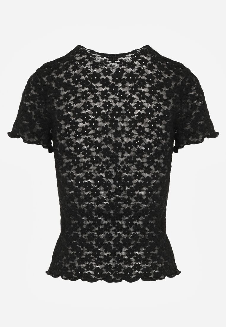Czarna Dopasowana Bluzka z Koronki z Krótkim Rękawem Britune 7