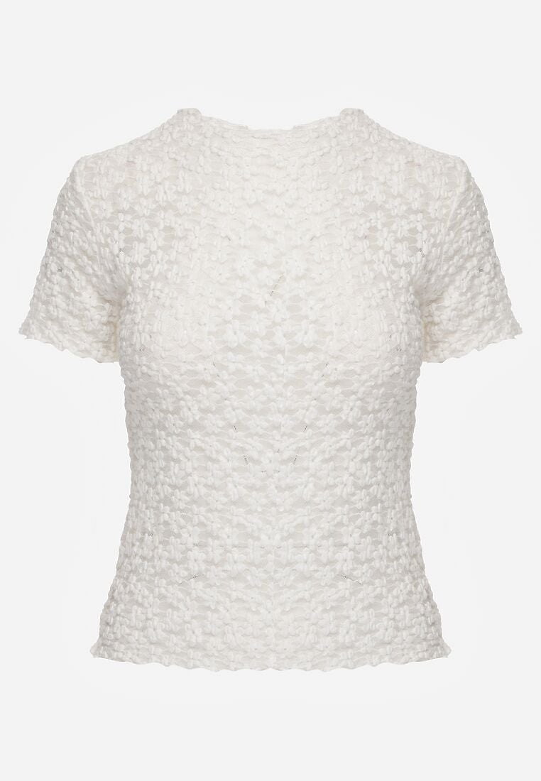 Biała Dopasowana Bluzka z Koronki z Krótkim Rękawem Britune 6