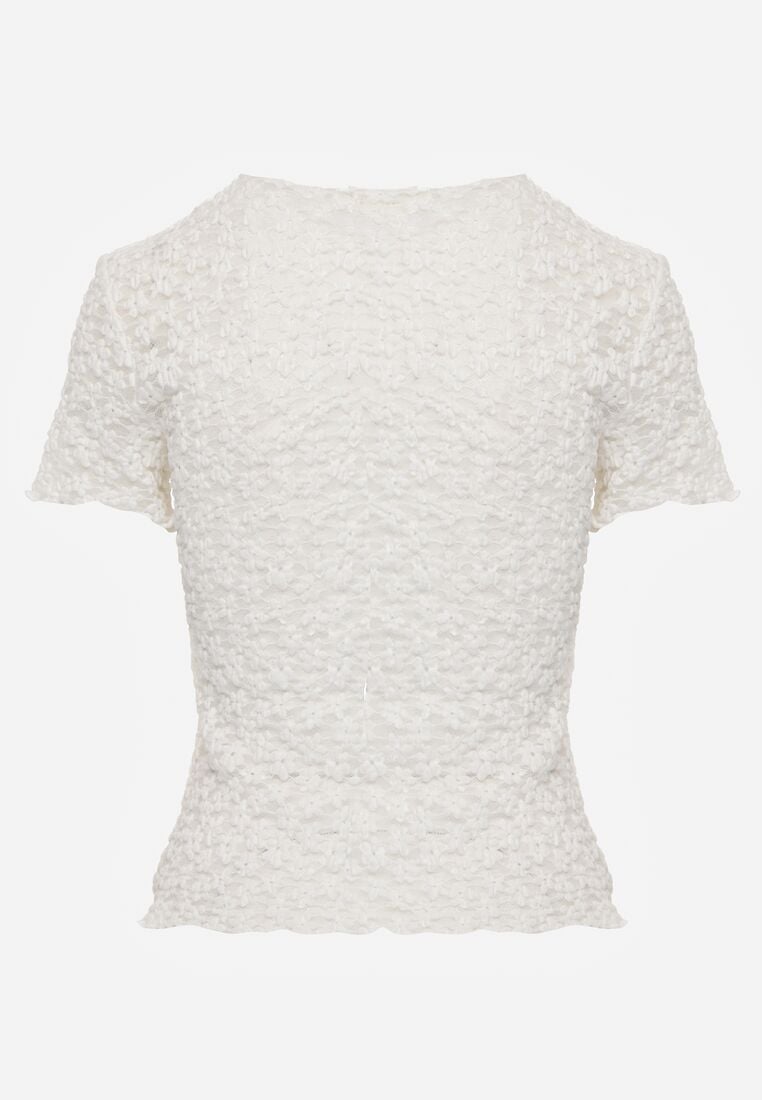 Biała Dopasowana Bluzka z Koronki z Krótkim Rękawem Britune 7