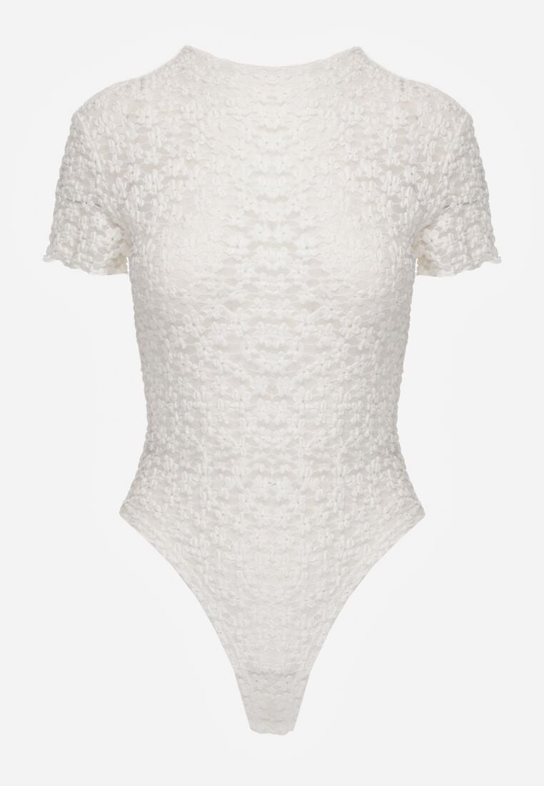 Białe Body z Koronki o Dopasowanym Kroju z Krótkim Rękawem Adradina 6